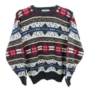 Trend Basics Men Medium Med Camp Knit Crew Neck Sweater Pullover Vintage 1990s